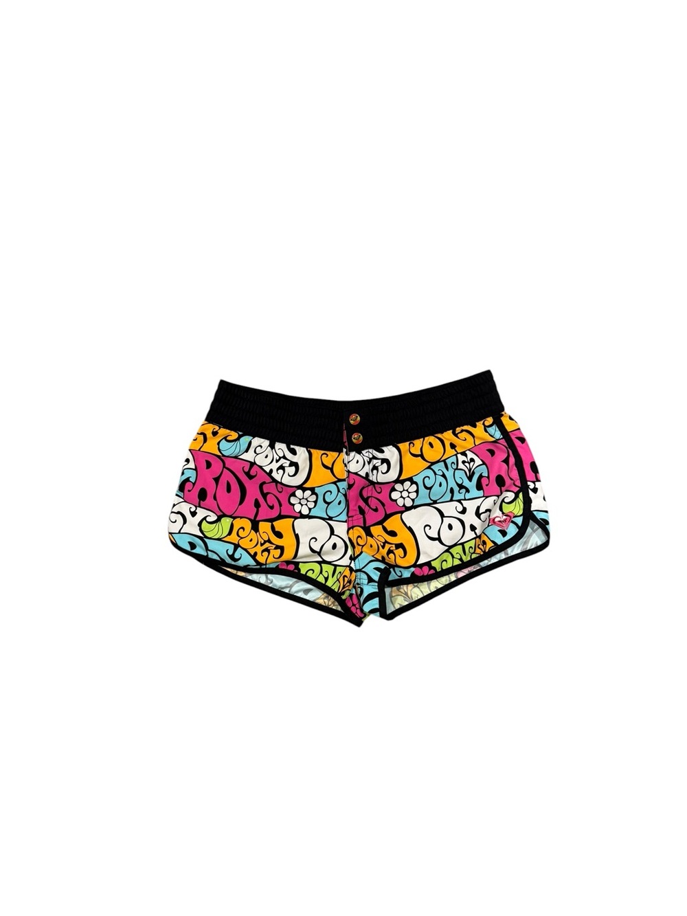 Roxy Black-Trim Multicolor Floral Stripe Athletic Shorts